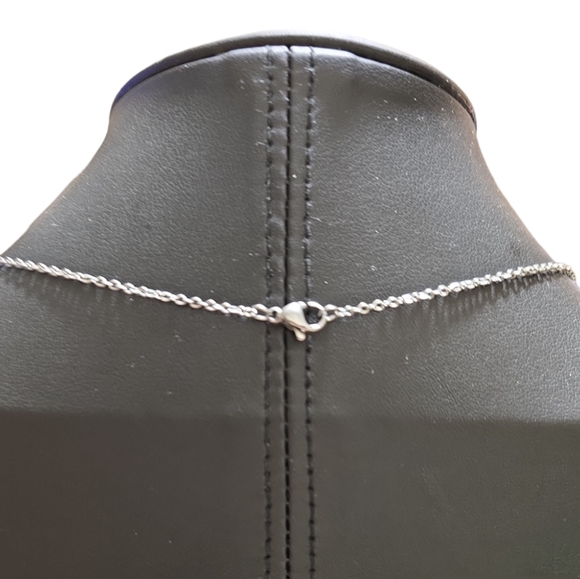 Vintage Logo โC White Acrylic w Crystal Charmed Stainless Steel Necklace 12 - Picture 3 of 3